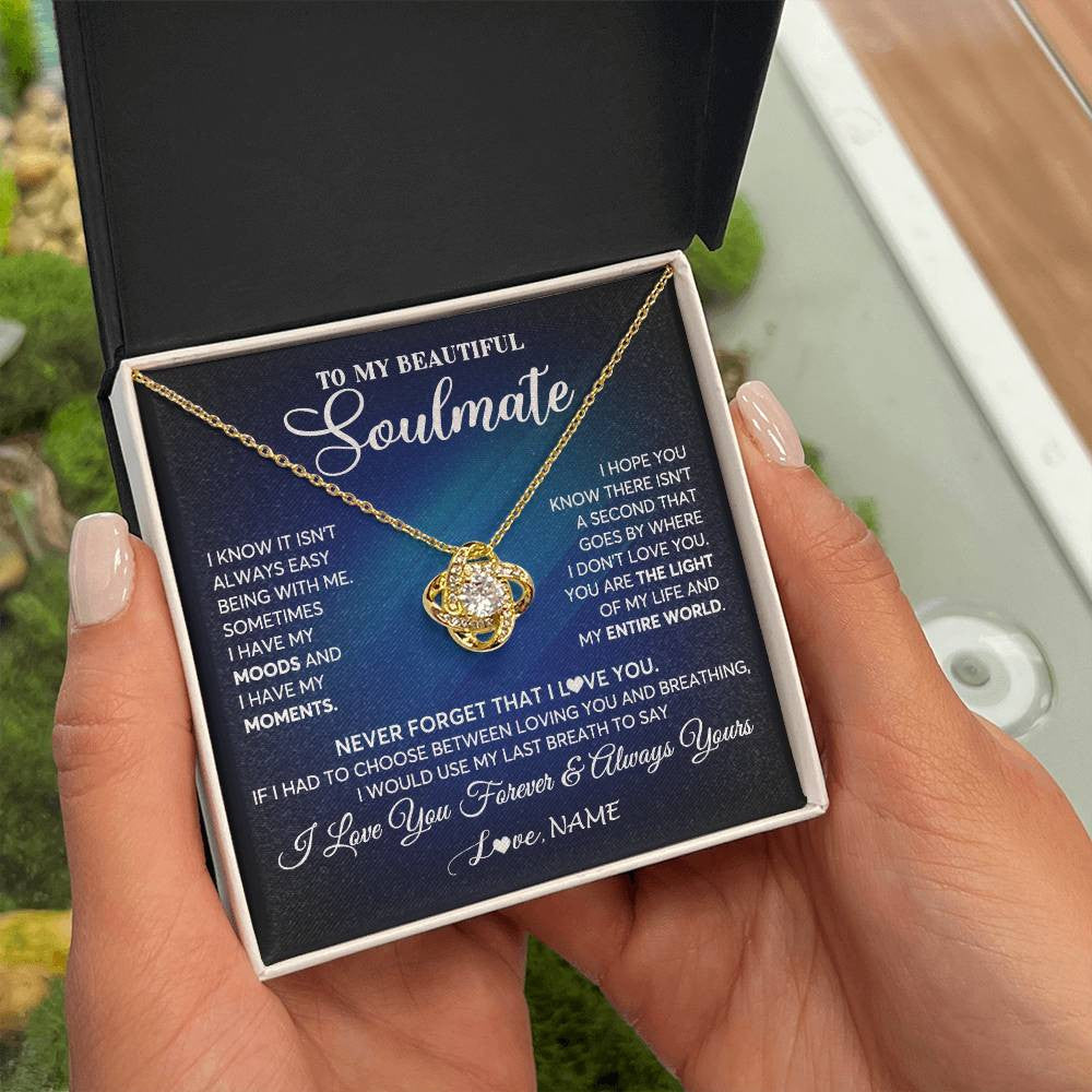 Love Knot Necklace 18K Yellow Gold Finish | 2 | Personalized To My Beautiful Soulmate Necklace From Husband You Are The Light Of My Life Wife Birthday Anniversary Christmas Customized Gift Box Message Card | siriusteestore