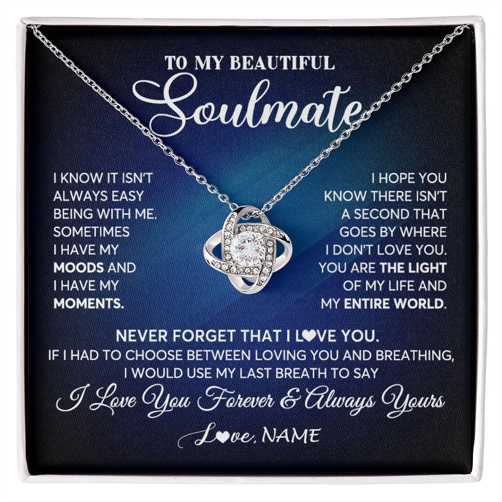Love Knot Necklace | Personalized To My Beautiful Soulmate Necklace From Husband You Are The Light Of My Life Wife Birthday Anniversary Christmas Customized Gift Box Message Card | siriusteestore