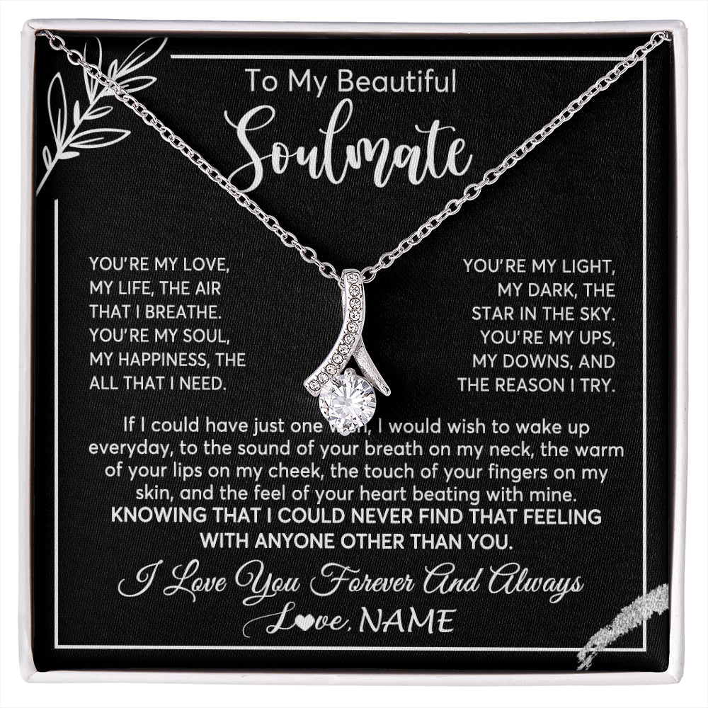 Alluring Beauty Necklace 14K White Gold Finish | 1 | Personalized To My Beautiful Soulmate Necklace From Husband You're My Love Wife Birthday Anniversary Valentines Day Jewelry Customized Gift Box Message Card | siriusteestore
