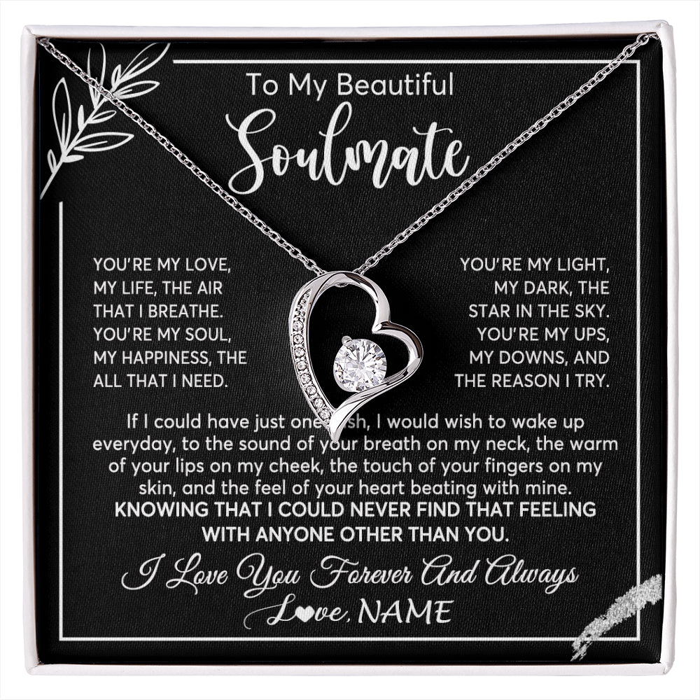 Forever Love Necklace 14K White Gold Finish | 1 | Personalized To My Beautiful Soulmate Necklace From Husband You're My Love Wife Birthday Anniversary Valentines Day Jewelry Customized Gift Box Message Card | siriusteestore