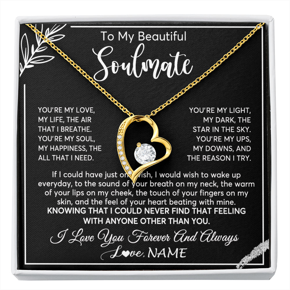 Forever Love Necklace 18K Yellow Gold Finish | 1 | Personalized To My Beautiful Soulmate Necklace From Husband You're My Love Wife Birthday Anniversary Valentines Day Jewelry Customized Gift Box Message Card | siriusteestore