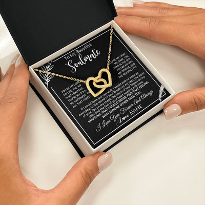 Interlocking Hearts Necklace 18K Yellow Gold Finish | 2 | Personalized To My Beautiful Soulmate Necklace From Husband You're My Love Wife Birthday Anniversary Valentines Day Jewelry Customized Gift Box Message Card | siriusteestore