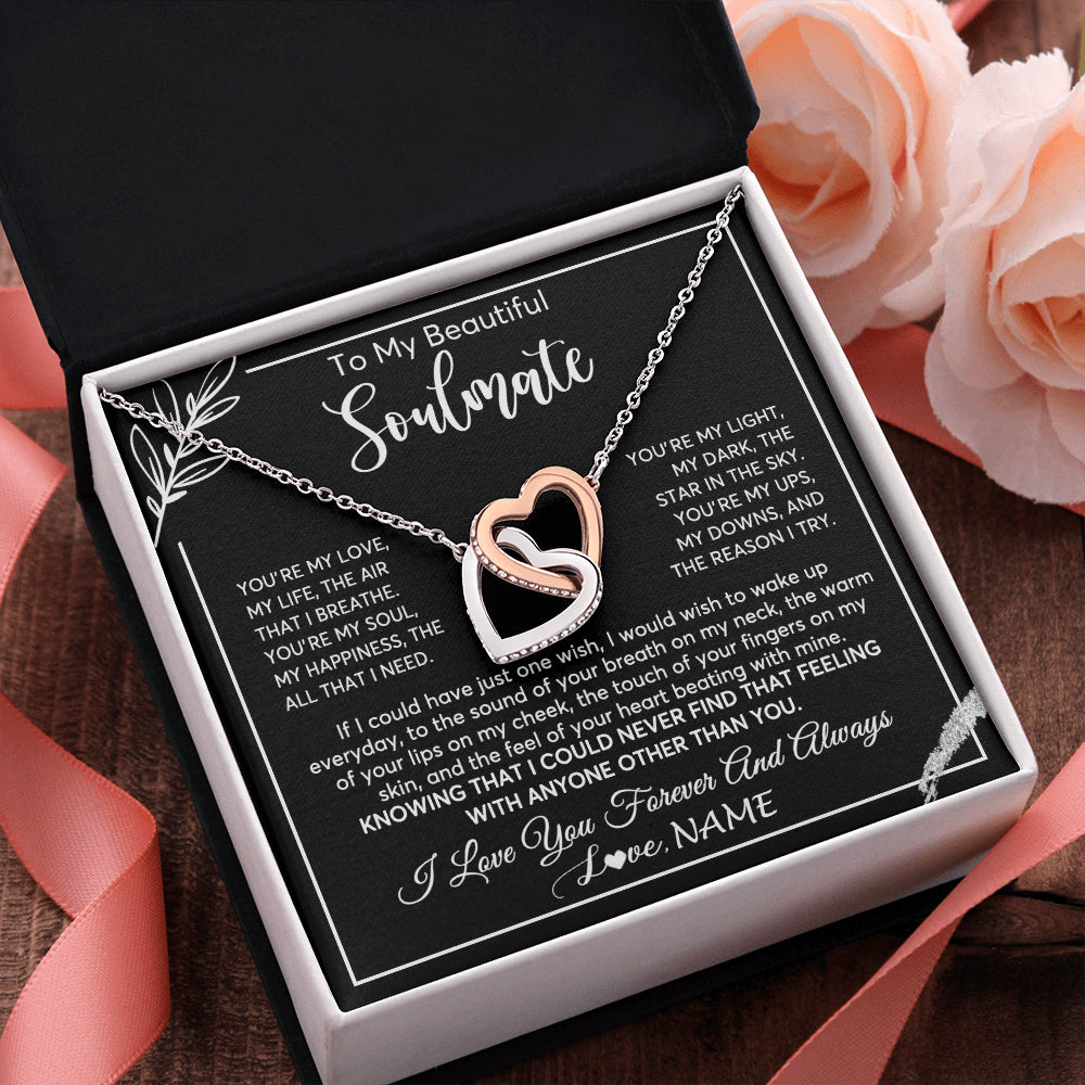Interlocking Hearts Necklace Stainless Steel & Rose Gold Finish | 2 | Personalized To My Beautiful Soulmate Necklace From Husband You're My Love Wife Birthday Anniversary Valentines Day Jewelry Customized Gift Box Message Card | siriusteestore