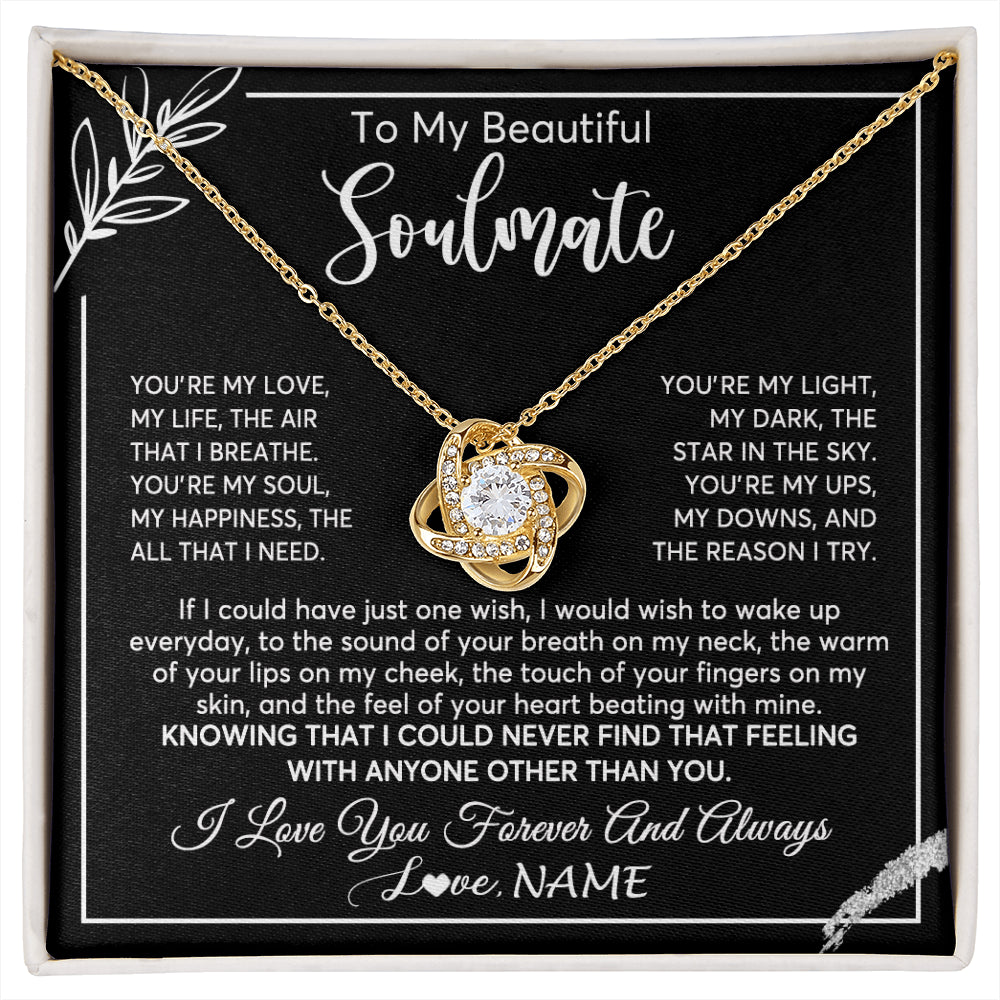 Love Knot Necklace 18K Yellow Gold Finish | 1 | Personalized To My Beautiful Soulmate Necklace From Husband You're My Love Wife Birthday Anniversary Valentines Day Jewelry Customized Gift Box Message Card | siriusteestore