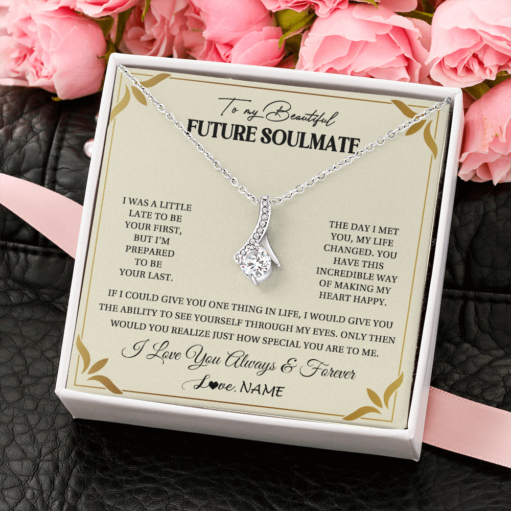 Alluring Beauty Necklace 14K White Gold Finish | 2 | Personalized To My Beautiful Soulmate Necklace Gift From Husband Promise Necklace For Soulmate Birthday Jewelry Christmas Customized Gift Box Message Card | siriusteestore