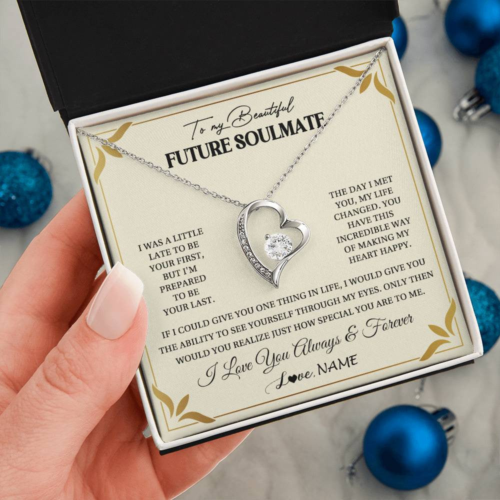 Forever Love Necklace 14K White Gold Finish | 2 | Personalized To My Beautiful Soulmate Necklace Gift From Husband Promise Necklace For Soulmate Birthday Jewelry Christmas Customized Gift Box Message Card | siriusteestore