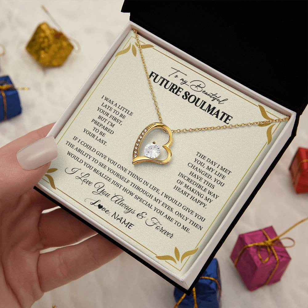 Forever Love Necklace 18K Yellow Gold Finish | 2 | Personalized To My Beautiful Soulmate Necklace Gift From Husband Promise Necklace For Soulmate Birthday Jewelry Christmas Customized Gift Box Message Card | siriusteestore