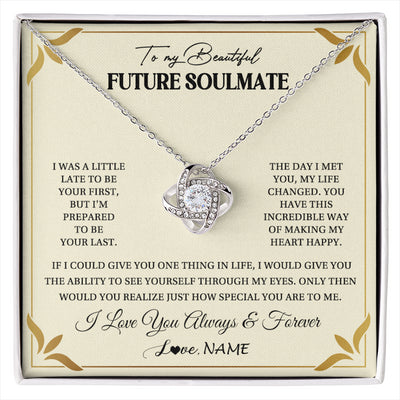 Love Knot Necklace 14K White Gold Finish | 1 | Personalized To My Beautiful Soulmate Necklace Gift From Husband Promise Necklace For Soulmate Birthday Jewelry Christmas Customized Gift Box Message Card | siriusteestore
