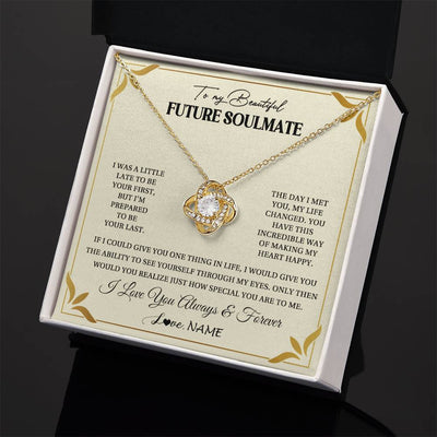 Love Knot Necklace 18K Yellow Gold Finish | 2 | Personalized To My Beautiful Soulmate Necklace Gift From Husband Promise Necklace For Soulmate Birthday Jewelry Christmas Customized Gift Box Message Card | siriusteestore