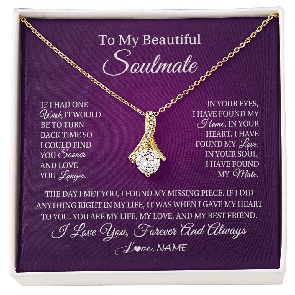 Alluring Beauty Necklace 18K Yellow Gold Finish | Personalized To My Beautiful Soulmate Necklace Gift From Husband Romantic Gifts For Future Wife Birthday Anniversary Christmas Customized Gift Box Message Card | siriusteestore