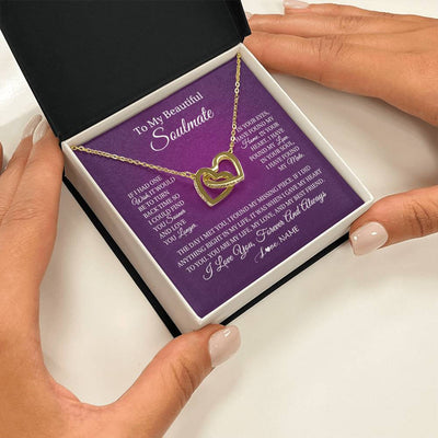 Interlocking Hearts Necklace 18K Yellow Gold Finish | Personalized To My Beautiful Soulmate Necklace Gift From Husband Romantic Gifts For Future Wife Birthday Anniversary Christmas Customized Gift Box Message Card | siriusteestore