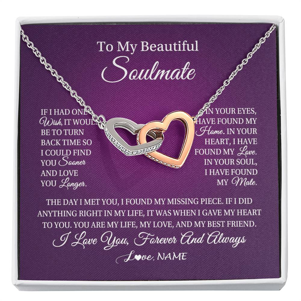 Interlocking Hearts Necklace Stainless Steel & Rose Gold Finish | Personalized To My Beautiful Soulmate Necklace Gift From Husband Romantic Gifts For Future Wife Birthday Anniversary Christmas Customized Gift Box Message Card | siriusteestore