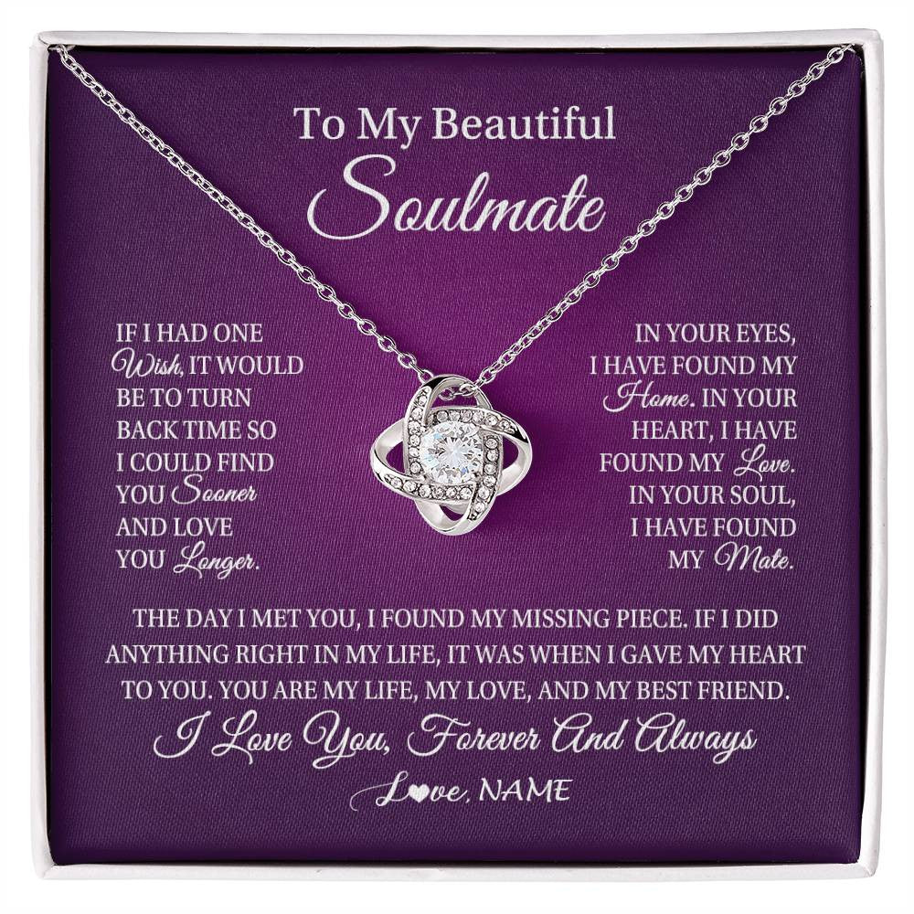 Love Knot Necklace 14K White Gold Finish | Personalized To My Beautiful Soulmate Necklace Gift From Husband Romantic Gifts For Future Wife Birthday Anniversary Christmas Customized Gift Box Message Card | siriusteestore