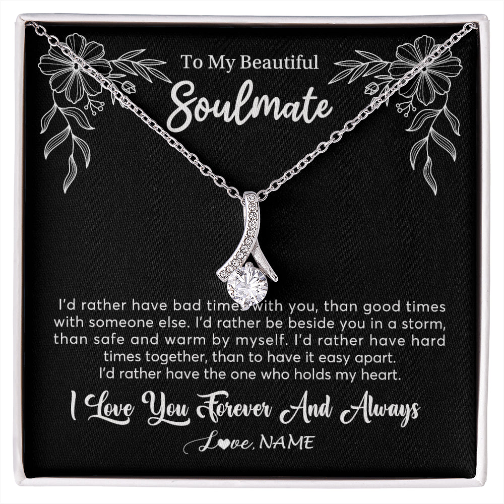 Alluring Beauty Necklace 14K White Gold Finish | 1 | Personalized To My Beautiful Soulmate Necklace Gifts From Husband I'd Rather Soulmate Birthday Anniversary Valentines Day Customized Gift Box Message Card | siriusteestore
