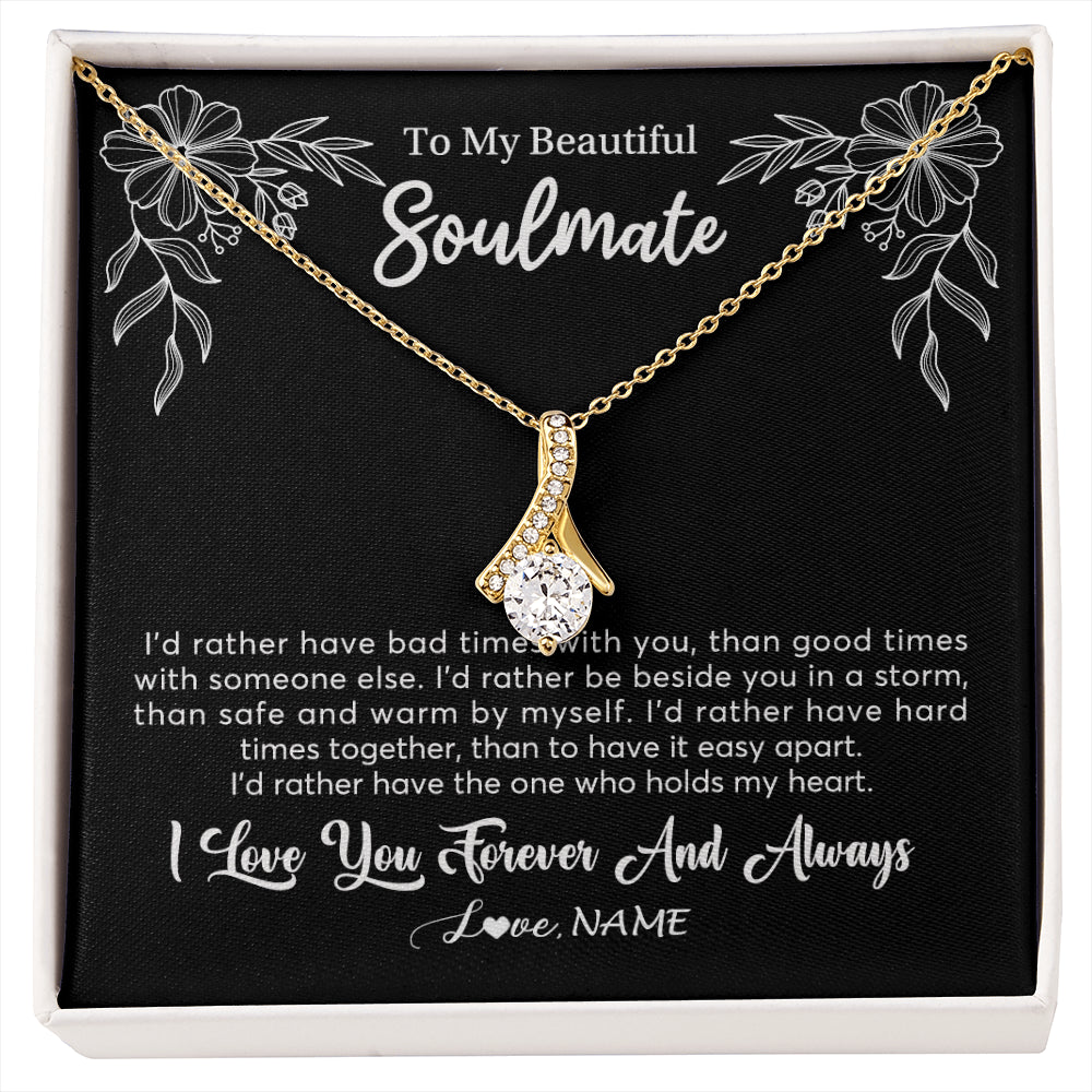 Alluring Beauty Necklace 18K Yellow Gold Finish | 1 | Personalized To My Beautiful Soulmate Necklace Gifts From Husband I'd Rather Soulmate Birthday Anniversary Valentines Day Customized Gift Box Message Card | siriusteestore