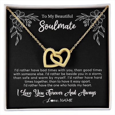 Interlocking Hearts Necklace 18K Yellow Gold Finish | 1 | Personalized To My Beautiful Soulmate Necklace Gifts From Husband I'd Rather Soulmate Birthday Anniversary Valentines Day Customized Gift Box Message Card | siriusteestore