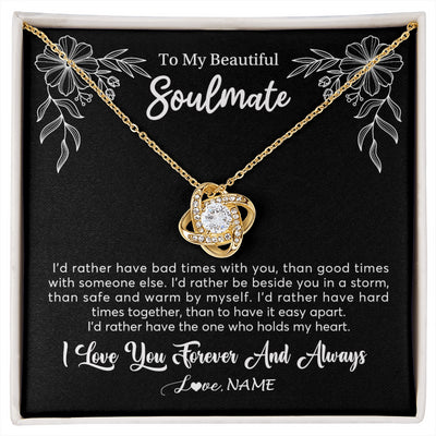 Love Knot Necklace 18K Yellow Gold Finish | 1 | Personalized To My Beautiful Soulmate Necklace Gifts From Husband I'd Rather Soulmate Birthday Anniversary Valentines Day Customized Gift Box Message Card | siriusteestore
