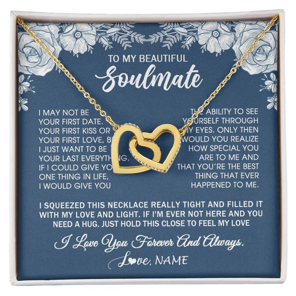 Interlocking Hearts Necklace 18K Yellow Gold Finish | 1 | Personalized To My Beautiful Soulmate Necklace Love Forever For Wife Birthday Anniversary Wedding Valentines Day Christmas Customized Gift Box Message Card | siriusteestore