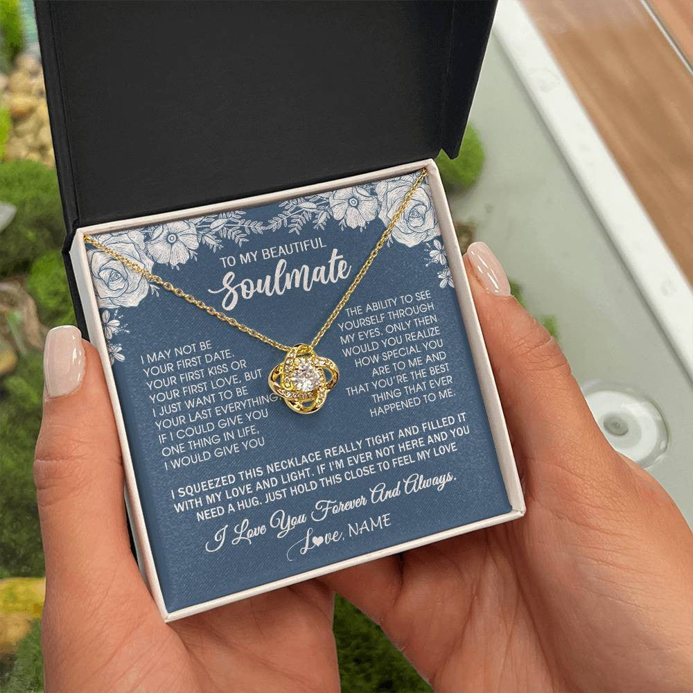Love Knot Necklace 18K Yellow Gold Finish | 2 | Personalized To My Beautiful Soulmate Necklace Love Forever For Wife Birthday Anniversary Wedding Valentines Day Christmas Customized Gift Box Message Card | siriusteestore