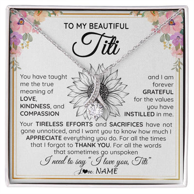 Alluring Beauty Necklace 14K White Gold Finish | Personalized To My Beautiful Titi From Niece Nephew Necklace Say I Love You Titi Birthday Mothers Day Christmas Jewelry Customized Gift Box Message Card | siriusteestore