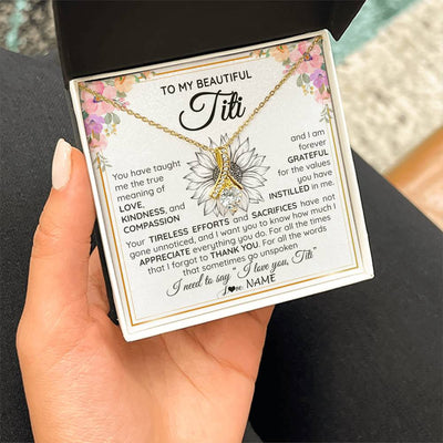 Alluring Beauty Necklace 18K Yellow Gold Finish | Personalized To My Beautiful Titi From Niece Nephew Necklace Say I Love You Titi Birthday Mothers Day Christmas Jewelry Customized Gift Box Message Card | siriusteestore