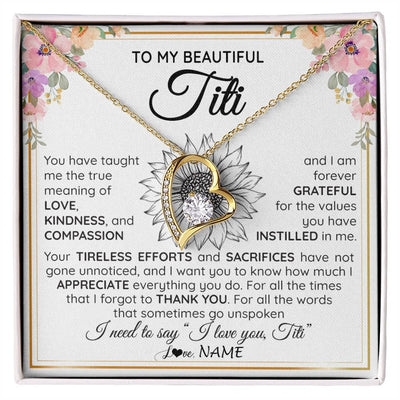 Forever Love Necklace 18K Yellow Gold Finish | Personalized To My Beautiful Titi From Niece Nephew Necklace Say I Love You Titi Birthday Mothers Day Christmas Jewelry Customized Gift Box Message Card | siriusteestore