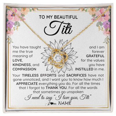 Love Knot Necklace 18K Yellow Gold Finish | Personalized To My Beautiful Titi From Niece Nephew Necklace Say I Love You Titi Birthday Mothers Day Christmas Jewelry Customized Gift Box Message Card | siriusteestore