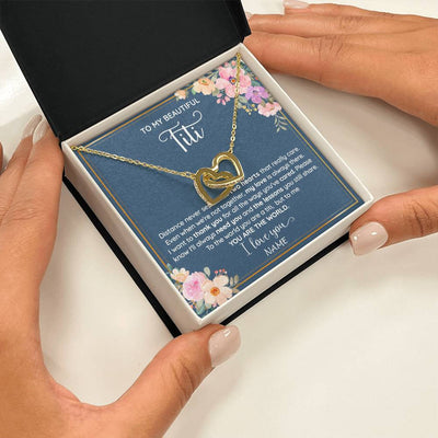 Interlocking Hearts Necklace 18K Yellow Gold Finish | 2 | Personalized To My Beautiful Titi Necklace From Niece Nephew You Are The World Titi Birthday Mothers Day Christmas Jewelry Customized Gift Box Message Card | siriusteestore