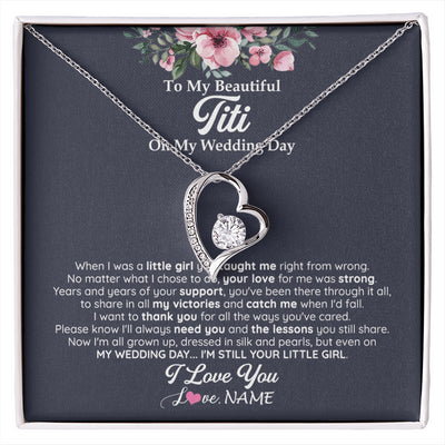 Forever Love Necklace 14K White Gold Finish | 1 | Personalized To My Beautiful Titi On My Wedding Day Necklace From Niece Little Girl Titi Of Bride Wedding Day Jewelry Customized Gift Box Message Card | siriusteestore