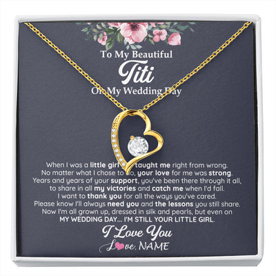 Forever Love Necklace 18K Yellow Gold Finish | 1 | Personalized To My Beautiful Titi On My Wedding Day Necklace From Niece Little Girl Titi Of Bride Wedding Day Jewelry Customized Gift Box Message Card | siriusteestore