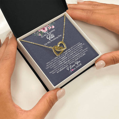 Interlocking Hearts Necklace 18K Yellow Gold Finish | 2 | Personalized To My Beautiful Titi On My Wedding Day Necklace From Niece Little Girl Titi Of Bride Wedding Day Jewelry Customized Gift Box Message Card | siriusteestore