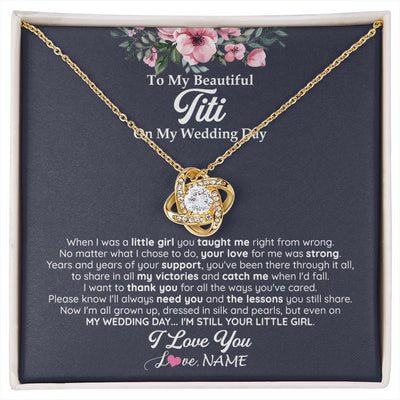 Love Knot Necklace 18K Yellow Gold Finish | 1 | Personalized To My Beautiful Titi On My Wedding Day Necklace From Niece Little Girl Titi Of Bride Wedding Day Jewelry Customized Gift Box Message Card | siriusteestore