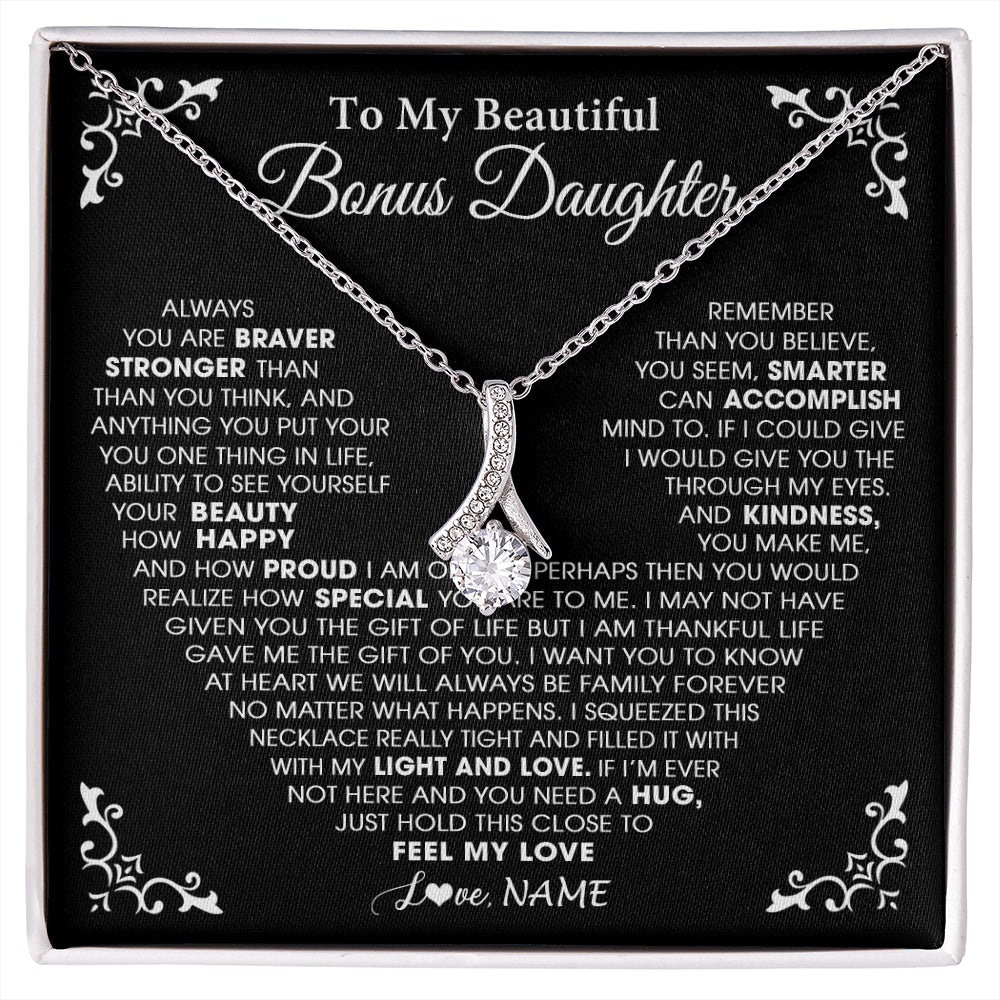 Alluring Beauty Necklace 14K White Gold Finish | 1 | Personalized To My Beautiful Unbiological Bonus Daughter Necklace From Stepdad Stepmom Heart Stepdaughter Birthday Christmas Customized Gift Box Message Card | siriusteestore