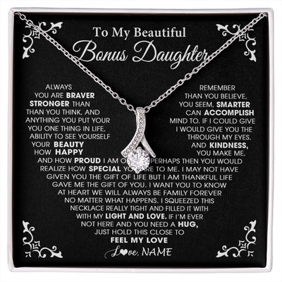 Alluring Beauty Necklace 14K White Gold Finish | 1 | Personalized To My Beautiful Unbiological Bonus Daughter Necklace From Stepdad Stepmom Heart Stepdaughter Birthday Christmas Customized Gift Box Message Card | siriusteestore