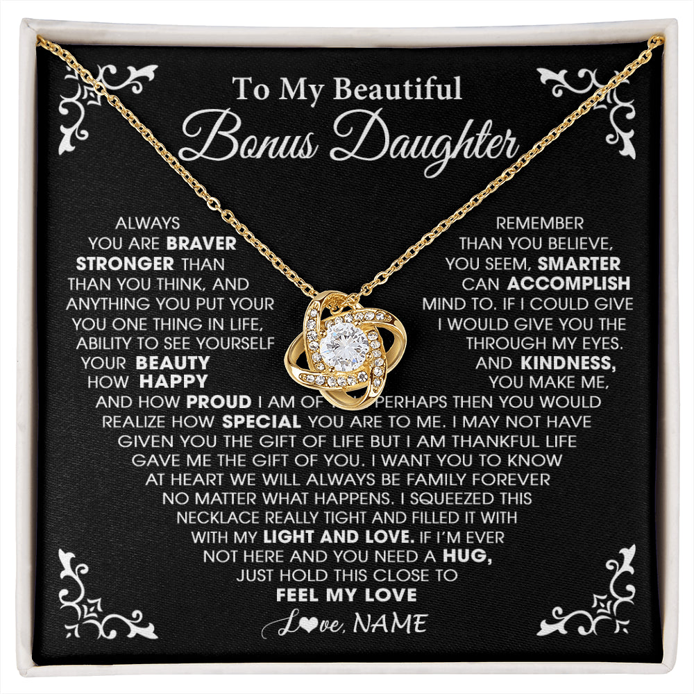 Love Knot Necklace 18K Yellow Gold Finish | 1 | Personalized To My Beautiful Unbiological Bonus Daughter Necklace From Stepdad Stepmom Heart Stepdaughter Birthday Christmas Customized Gift Box Message Card | siriusteestore