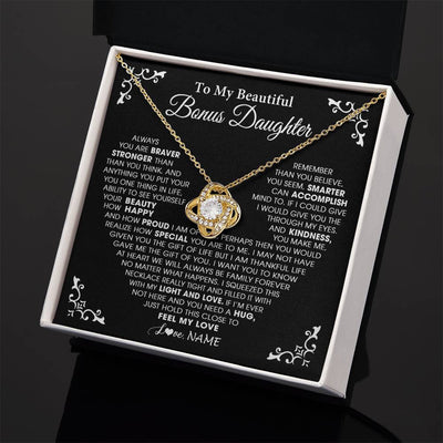 Love Knot Necklace 18K Yellow Gold Finish | 2 | Personalized To My Beautiful Unbiological Bonus Daughter Necklace From Stepdad Stepmom Heart Stepdaughter Birthday Christmas Customized Gift Box Message Card | siriusteestore