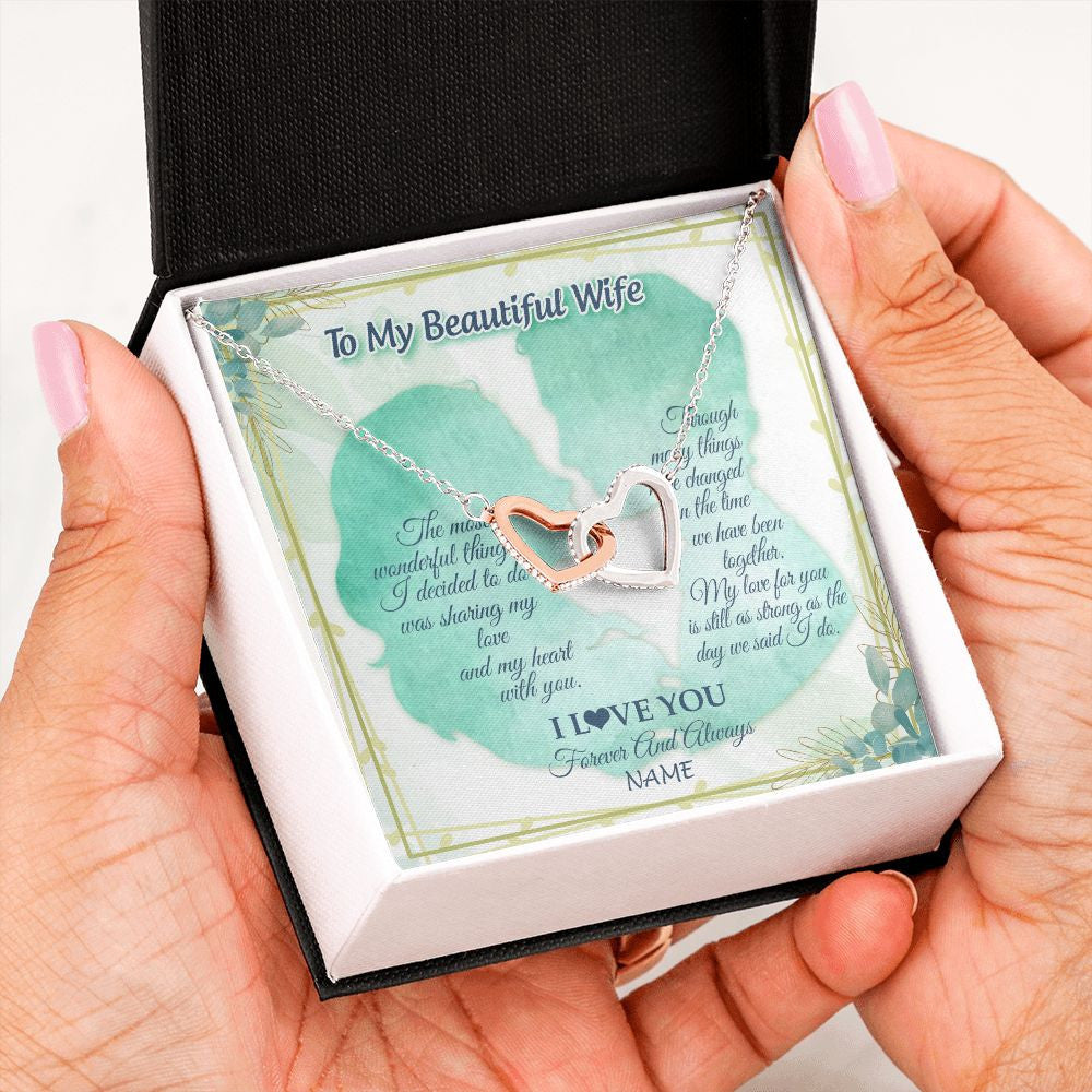 Interlocking Hearts Necklace | Personalized To My Beautiful Wife From Husband My Heart With You Wife Valentines Wedding Day Birthday Christmas Jewelry Customized Gift Box Message Card | siriusteestore