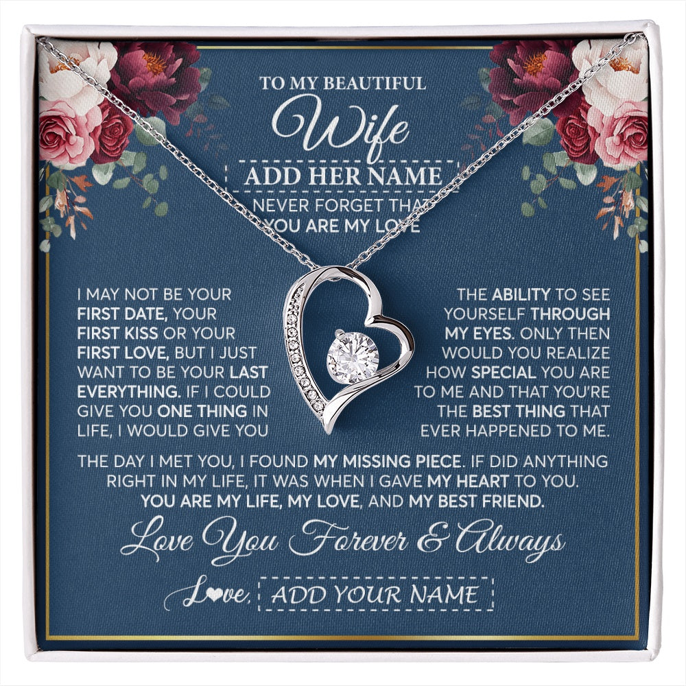 Forever Love Necklace 14K White Gold Finish | 1 | Personalized To My Beautiful Wife Gift Necklace You Are My Love Gifts For Wife From Husband For Her Birthday Valentines Day Custom Gift Box Message Card | siriusteestore.myshopify