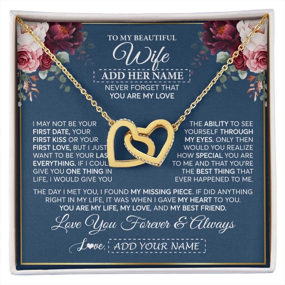 Interlocking Hearts Necklace 18K Yellow Gold Finish | 1 | Personalized To My Beautiful Wife Gift Necklace You Are My Love Gifts For Wife From Husband For Her Birthday Valentines Day Custom Gift Box Message Card | siriusteestore.myshopify