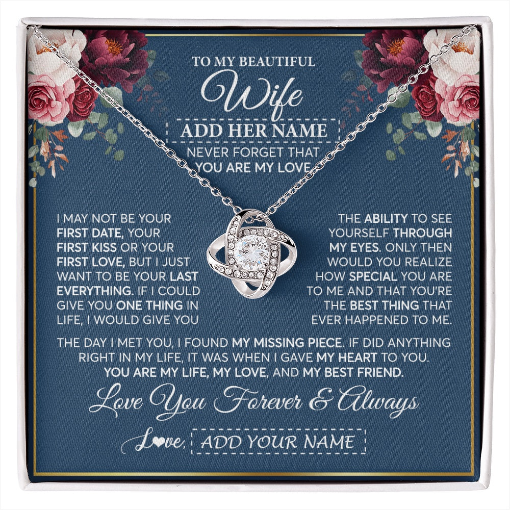 Love Knot Necklace 14K White Gold Finish | 1 | Personalized To My Beautiful Wife Gift Necklace You Are My Love Gifts For Wife From Husband For Her Birthday Valentines Day Custom Gift Box Message Card | siriusteestore.myshopify