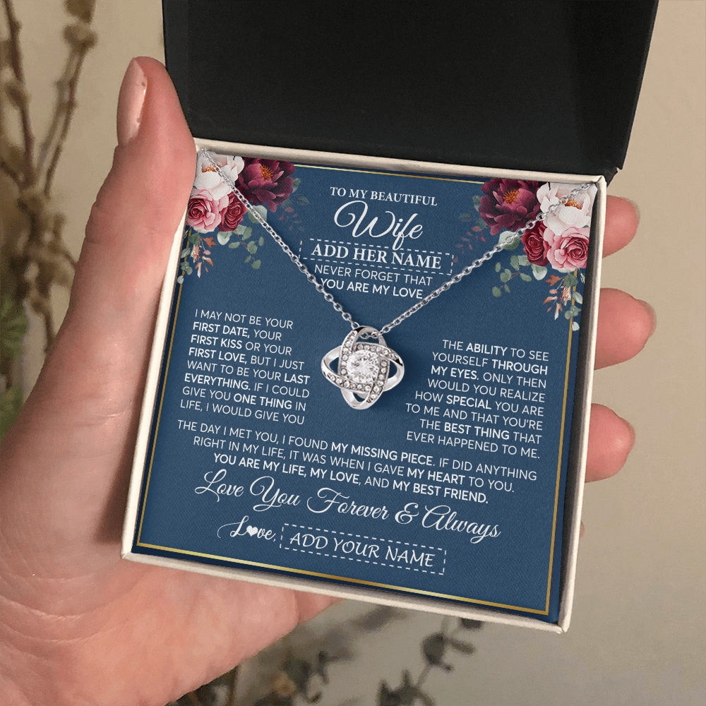 Love Knot Necklace 14K White Gold Finish | 2 | Personalized To My Beautiful Wife Gift Necklace You Are My Love Gifts For Wife From Husband For Her Birthday Valentines Day Custom Gift Box Message Card | siriusteestore.myshopify