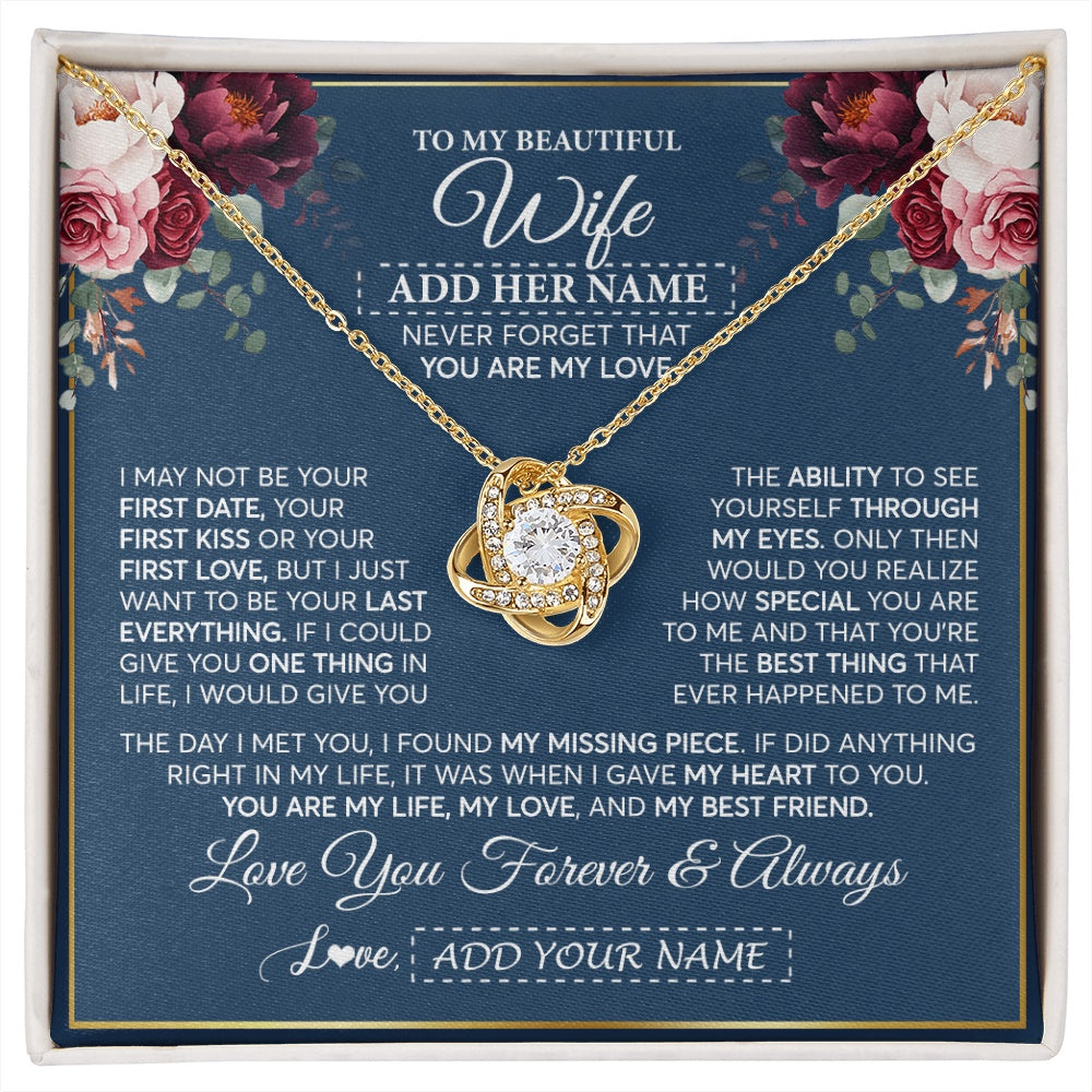 Love Knot Necklace 18K Yellow Gold Finish | 1 | Personalized To My Beautiful Wife Gift Necklace You Are My Love Gifts For Wife From Husband For Her Birthday Valentines Day Custom Gift Box Message Card | siriusteestore.myshopify