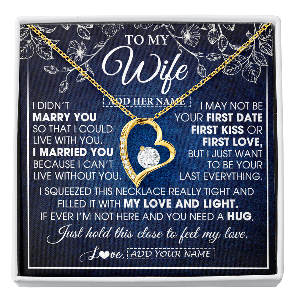 Forever Love Necklace 18K Yellow Gold Finish | 1 | Personalized To My Beautiful Wife Gifts From Husband Necklace Jewelry For Her Wife Wedding Anniversary Birthday Christmas Customized Gift Box Message Card | siriusteestore