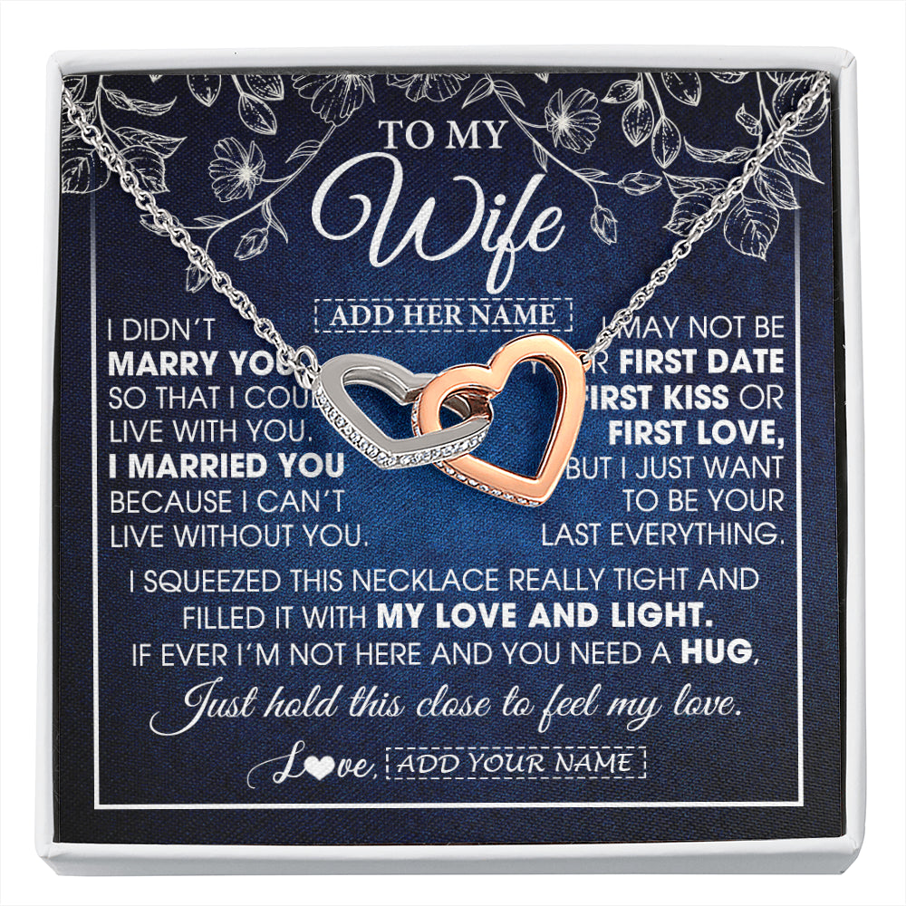 Interlocking Hearts Necklace Stainless Steel & Rose Gold Finish | 1 | Personalized To My Beautiful Wife Gifts From Husband Necklace Jewelry For Her Wife Wedding Anniversary Birthday Christmas Customized Gift Box Message Card | siriusteestore