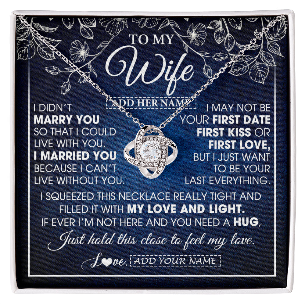 Love Knot Necklace 14K White Gold Finish | 1 | Personalized To My Beautiful Wife Gifts From Husband Necklace Jewelry For Her Wife Wedding Anniversary Birthday Christmas Customized Gift Box Message Card | siriusteestore