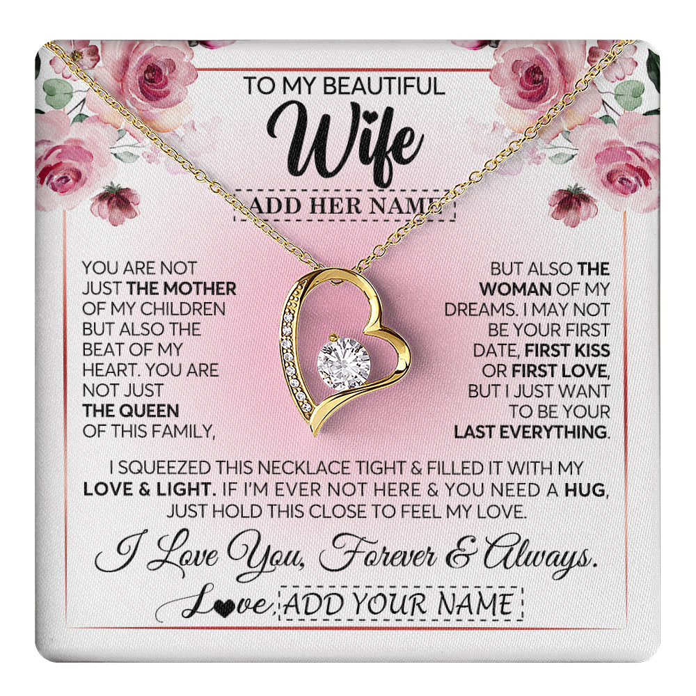 Forever Love Necklace 18K Yellow Gold Finish | 1 | Personalized To My Beautiful Wife Gifts From Husband Necklace Mother Queen Soulmate For Her Wife Mothers Day Birthday Gifts Christmas Gift Box Message Card | siriusteestore