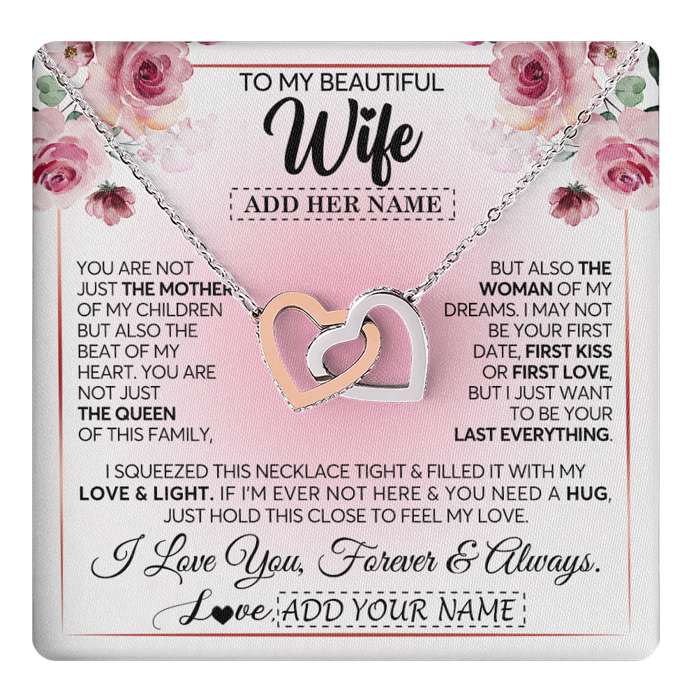 Interlocking Hearts Necklace Stainless Steel & Rose Gold Finish | 1 | Personalized To My Beautiful Wife Gifts From Husband Necklace Mother Queen Soulmate For Her Wife Mothers Day Birthday Gifts Christmas Gift Box Message Card | siriusteestore
