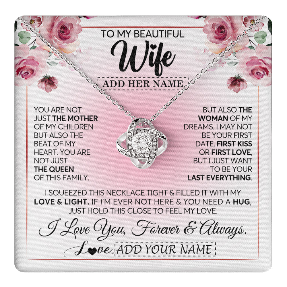 Love Knot Necklace 14K White Gold Finish | 1 | Personalized To My Beautiful Wife Gifts From Husband Necklace Mother Queen Soulmate For Her Wife Mothers Day Birthday Gifts Christmas Gift Box Message Card | siriusteestore