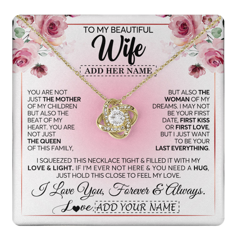 Love Knot Necklace 18K Yellow Gold Finish | 1 | Personalized To My Beautiful Wife Gifts From Husband Necklace Mother Queen Soulmate For Her Wife Mothers Day Birthday Gifts Christmas Gift Box Message Card | siriusteestore