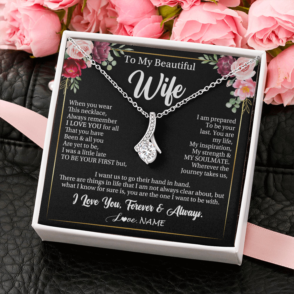 Alluring Beauty Necklace 14K White Gold Finish | 2 | Personalized To My Beautiful Wife Gifts Necklace From Husband When You Wear This Necklace Wife Birthday Christmas Anniversary Day Gift Box Message Card | siriusteestore